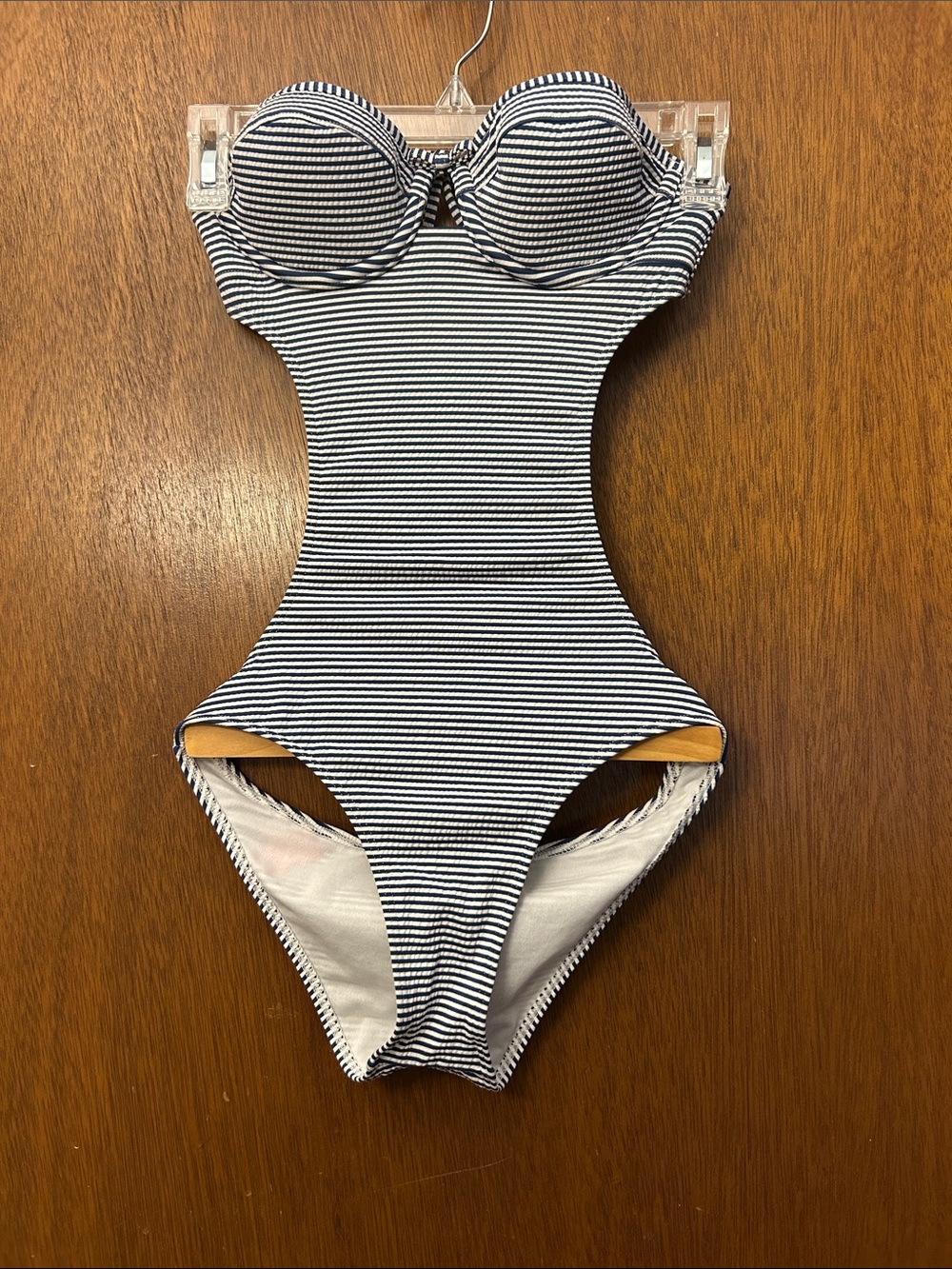 Striped Gray & White Bikini Bottom